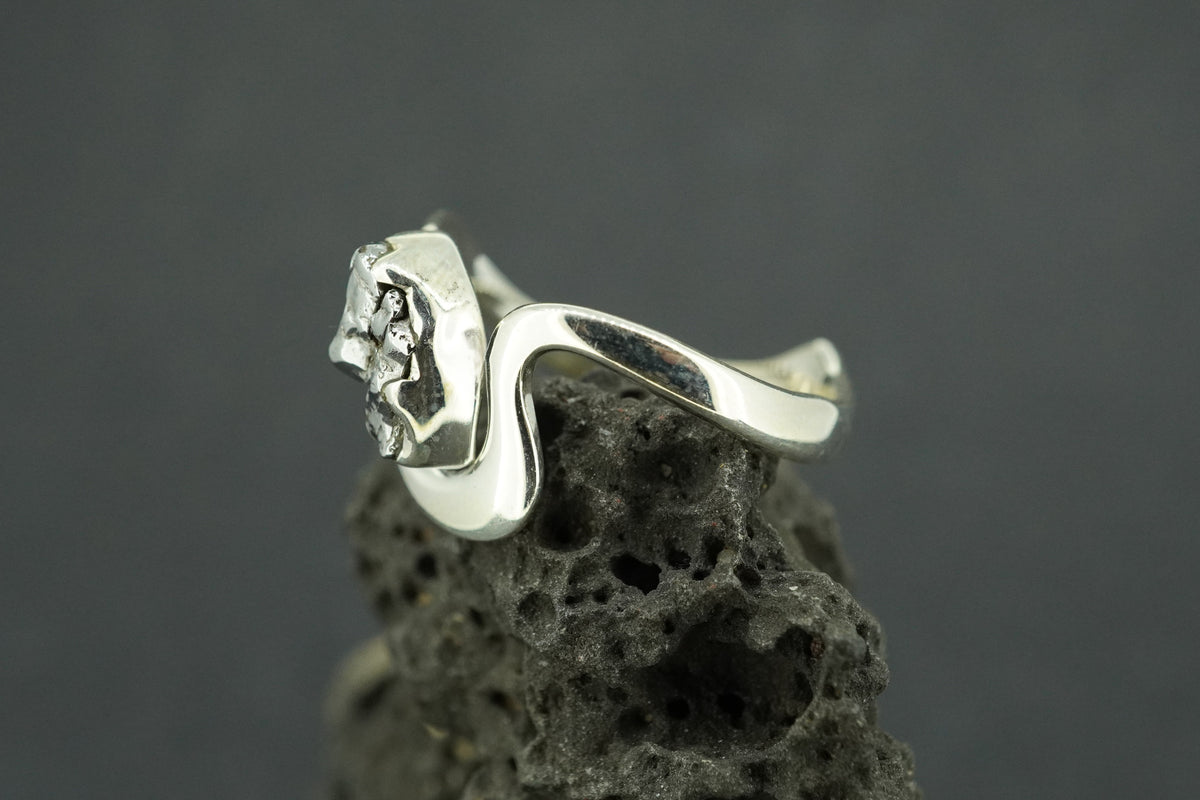 Meteorite Sterling Silver Wave Ring