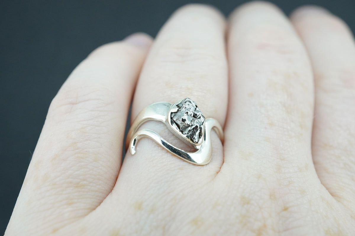 Meteorite Sterling Silver Wave Ring