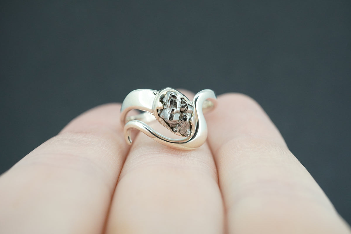 Meteorite Sterling Silver Wave Ring
