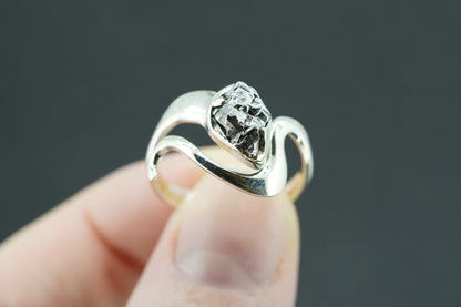 Meteorite Sterling Silver Wave Ring