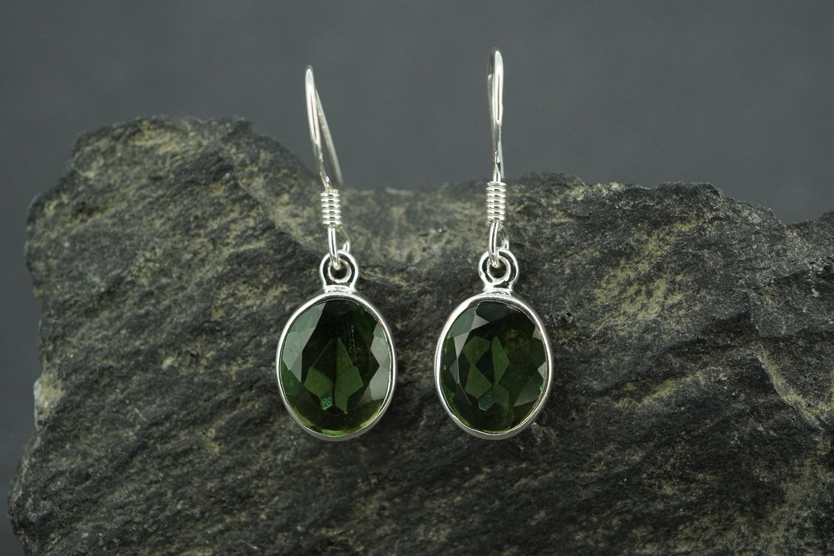Edinburgh Sea Glass Sterling Silver Green Oval Earrings
