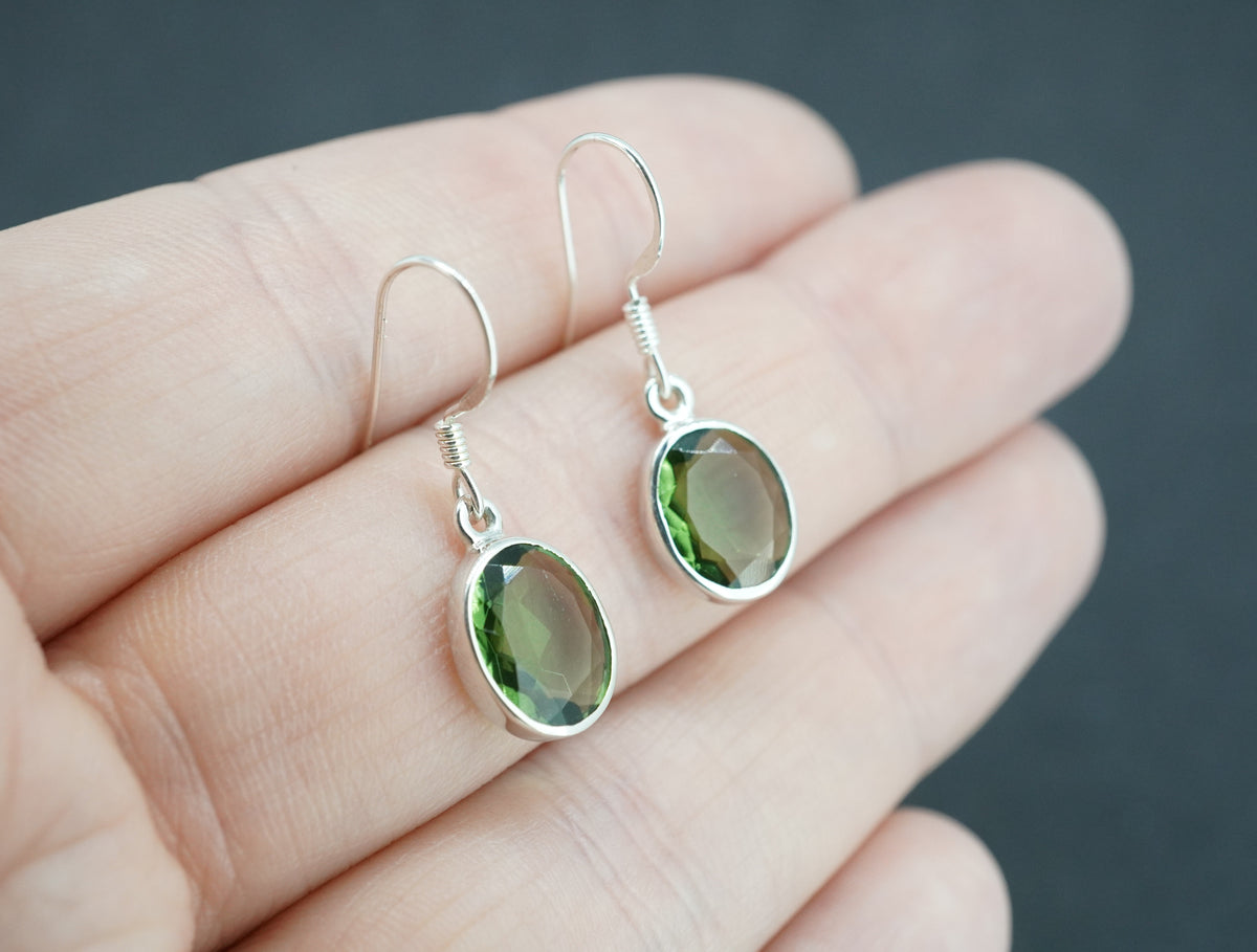 Edinburgh Sea Glass Sterling Silver Green Oval Earrings