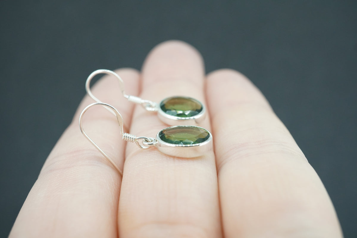 Edinburgh Sea Glass Sterling Silver Green Oval Earrings