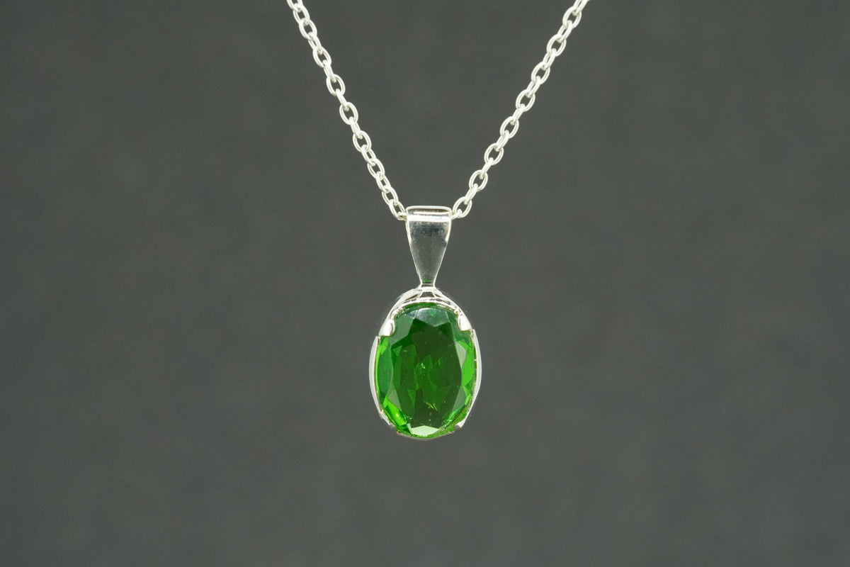 Edinburgh Sea Glass Sterling Silver Green Oval Pendant