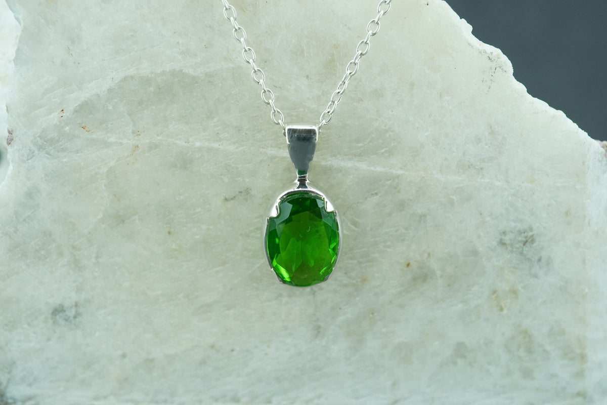 Edinburgh Sea Glass Sterling Silver Green Oval Pendant