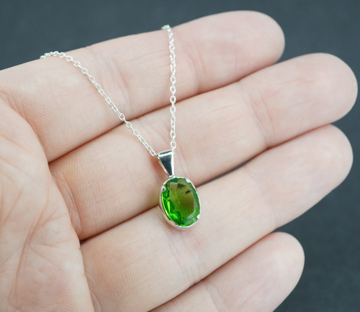 Edinburgh Sea Glass Sterling Silver Green Oval Pendant