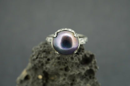 Pearl Oxidised Sterling Silver Solitaire Ring