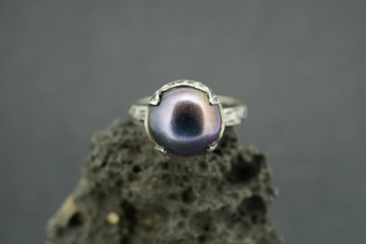 Pearl Oxidised Sterling Silver Solitaire Ring