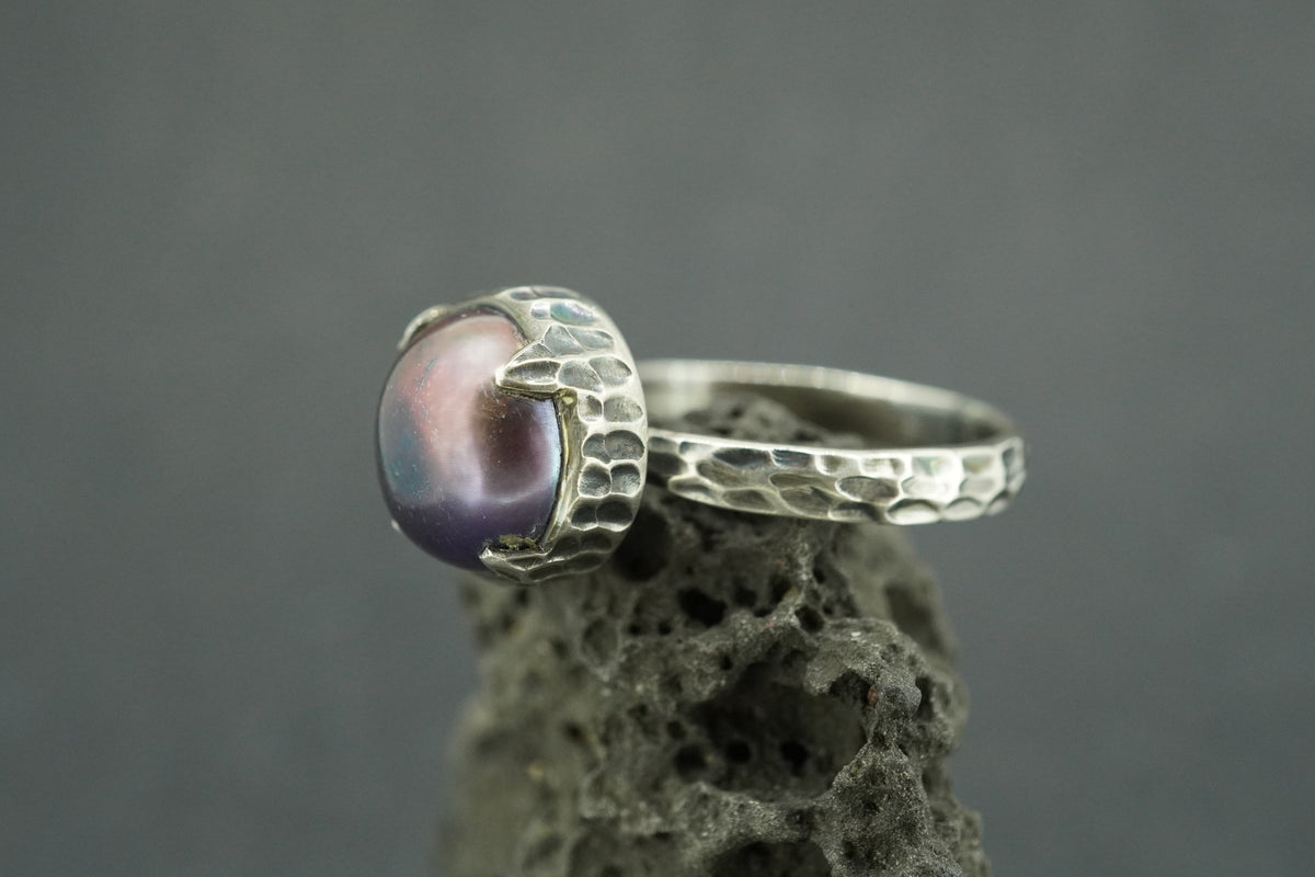 Pearl Oxidised Sterling Silver Solitaire Ring