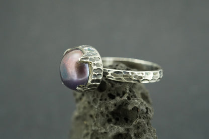 Pearl Oxidised Sterling Silver Solitaire Ring