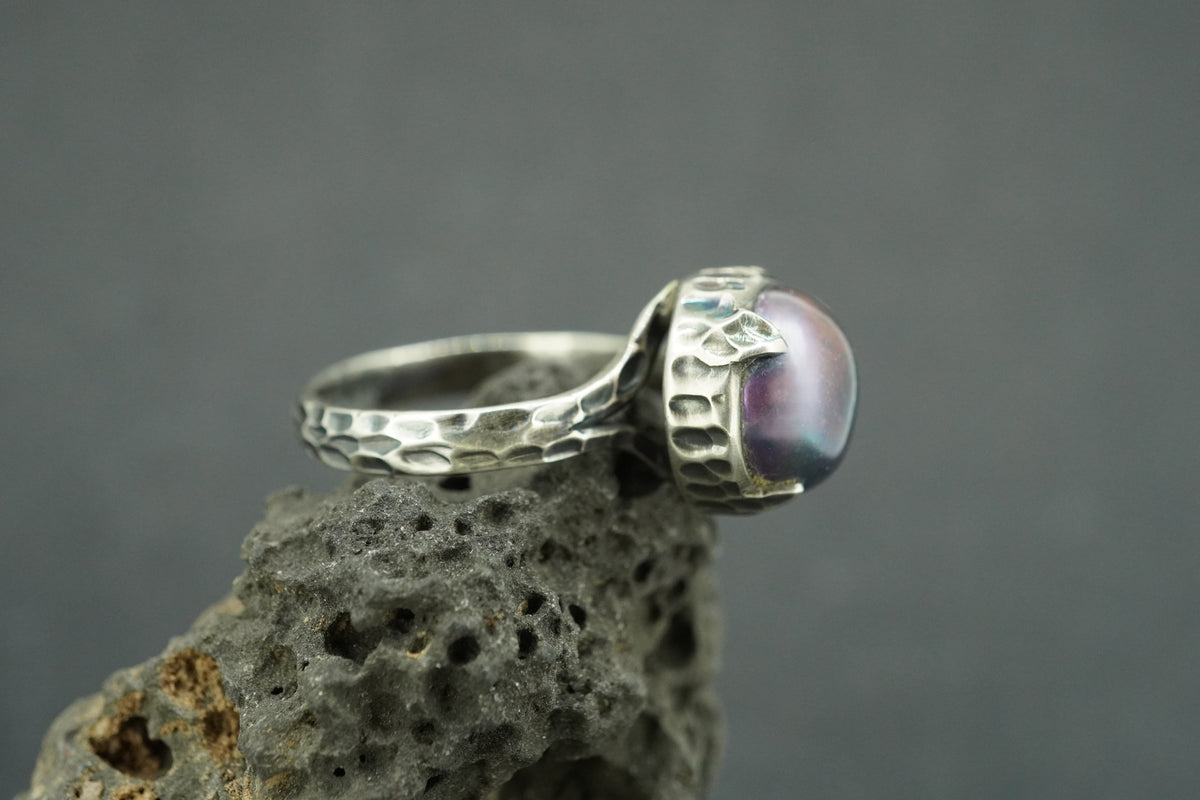 Pearl Oxidised Sterling Silver Solitaire Ring