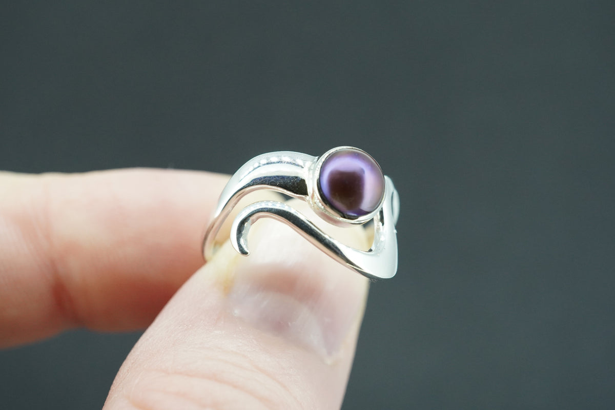 Pearl Sterling Silver Small Wave Ring