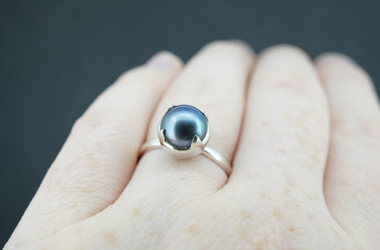 Pearl Sterling Silver Solitaire Ring