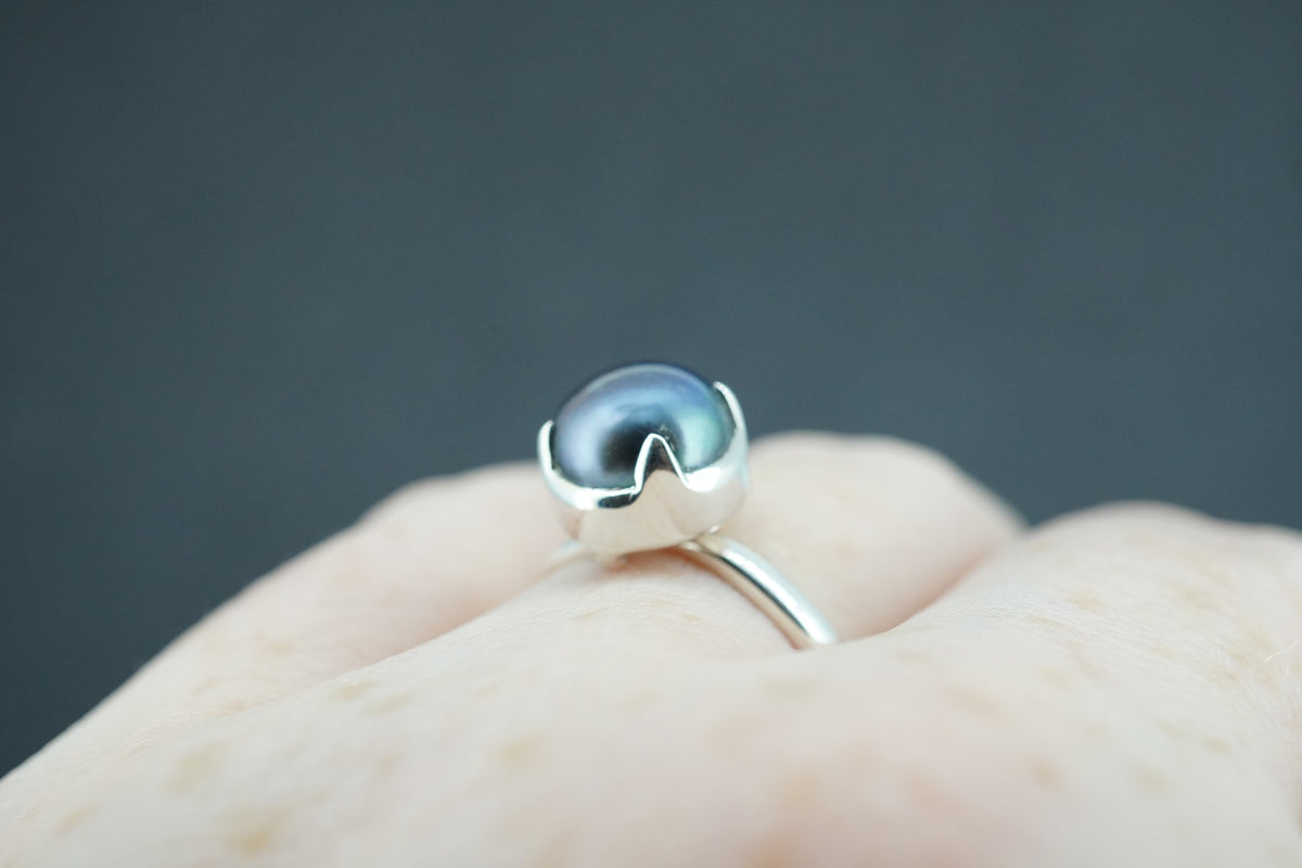 Pearl Sterling Silver Solitaire Ring