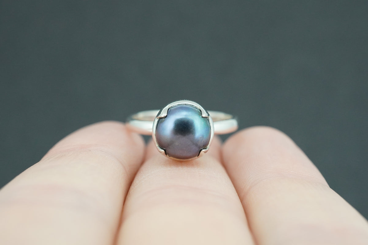 Pearl Sterling Silver Solitaire Ring