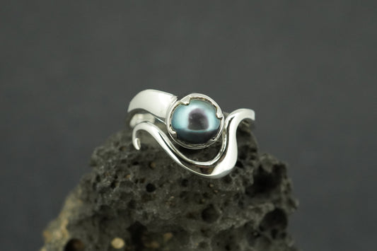 Pearl Sterling Silver Medium Wave Ring