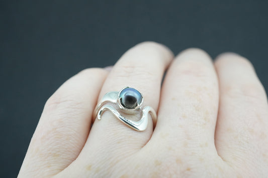Pearl Sterling Silver Medium Wave Ring