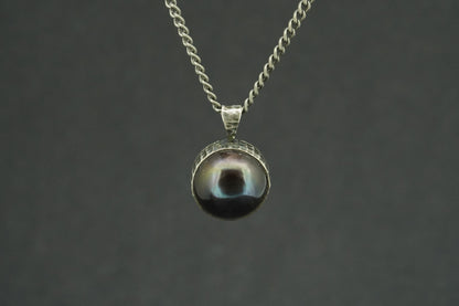 Pearl Sterling Silver Oxidised Round Pendant