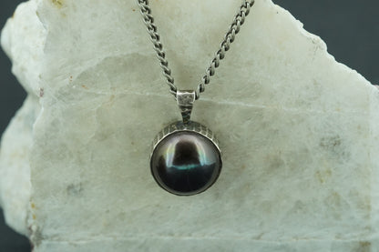 Pearl Sterling Silver Oxidised Round Pendant