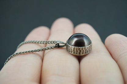 Pearl Sterling Silver Oxidised Round Pendant