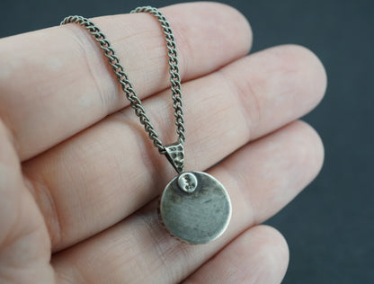 Pearl Sterling Silver Oxidised Round Pendant