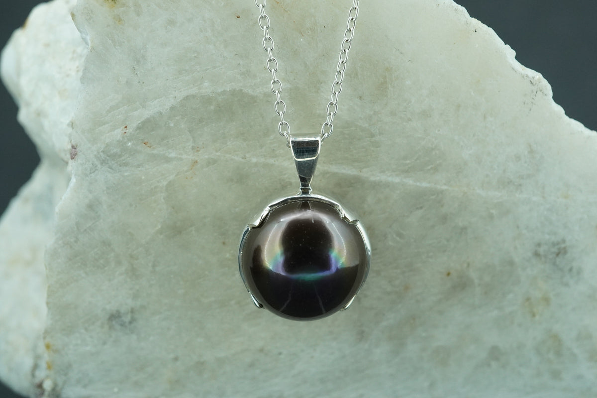 Pearl Sterling Silver Round Pendant