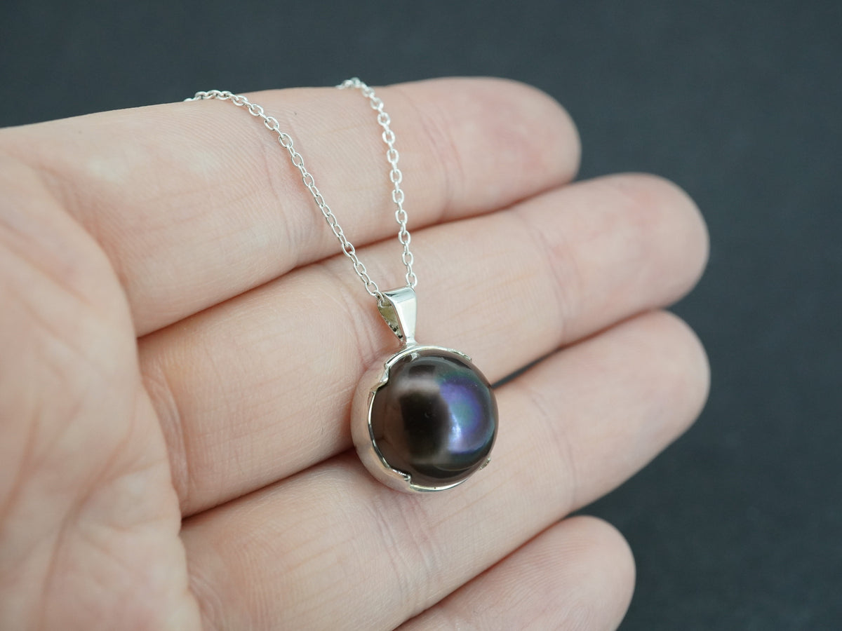 Pearl Sterling Silver Round Pendant
