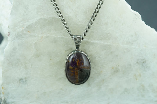 Melody's Stone Super Seven Sterling Silver Oval Hammered Celtic Pendant
