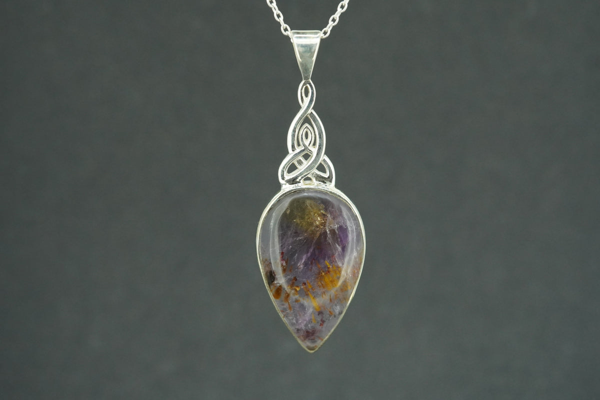Melody's Stone Super Seven Sterling Silver Large Knot Drop Pendant