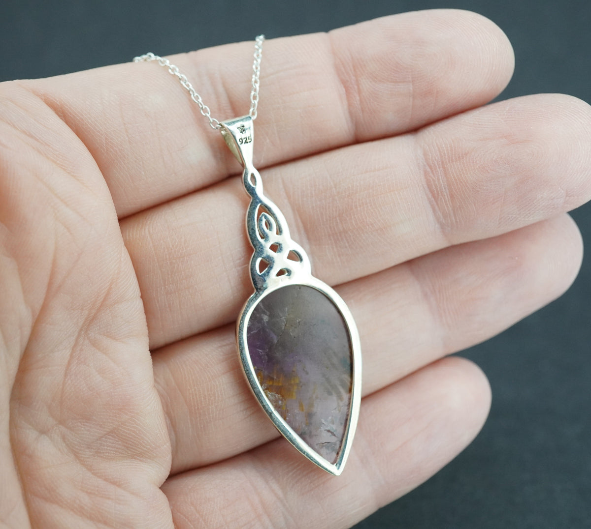 Melody's Stone Super Seven Sterling Silver Large Knot Drop Pendant