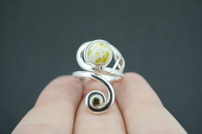 Iona Marble & Peridot Sterling Silver Swirl Ring