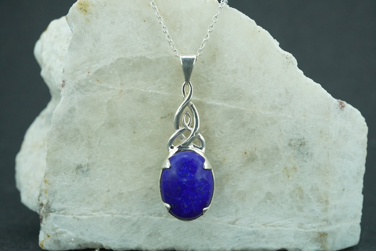 Lapis Lazuli Sterling Silver Round Celtic Pendant