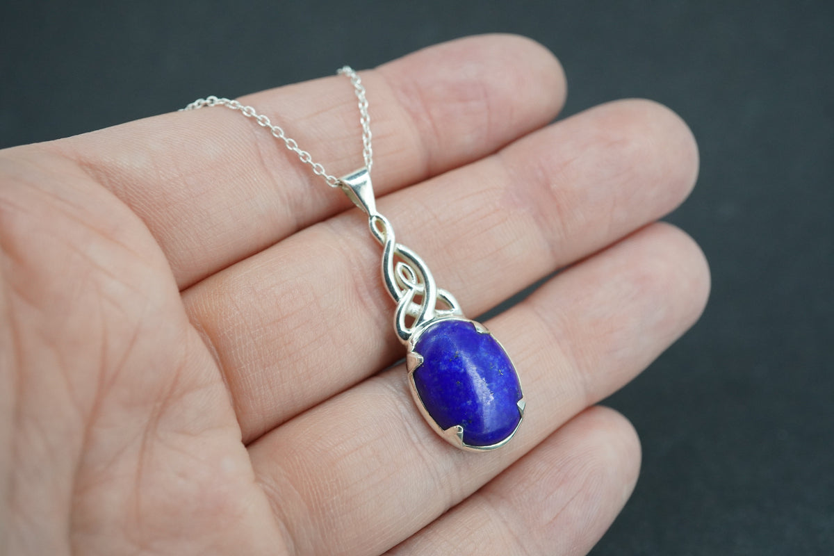 Lapis Lazuli Sterling Silver Round Celtic Pendant