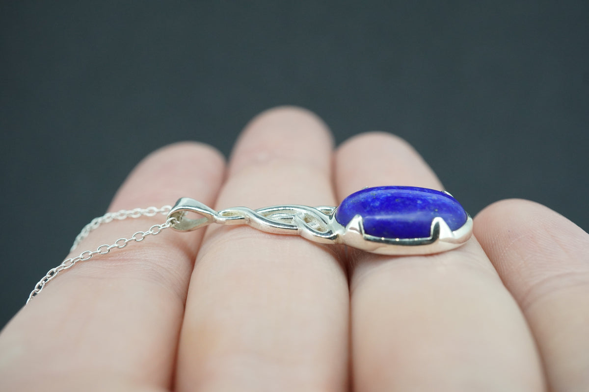 Lapis Lazuli Sterling Silver Round Celtic Pendant
