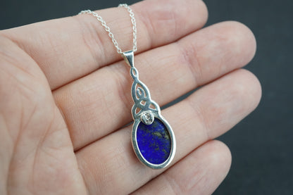 Lapis Lazuli Sterling Silver Round Celtic Pendant