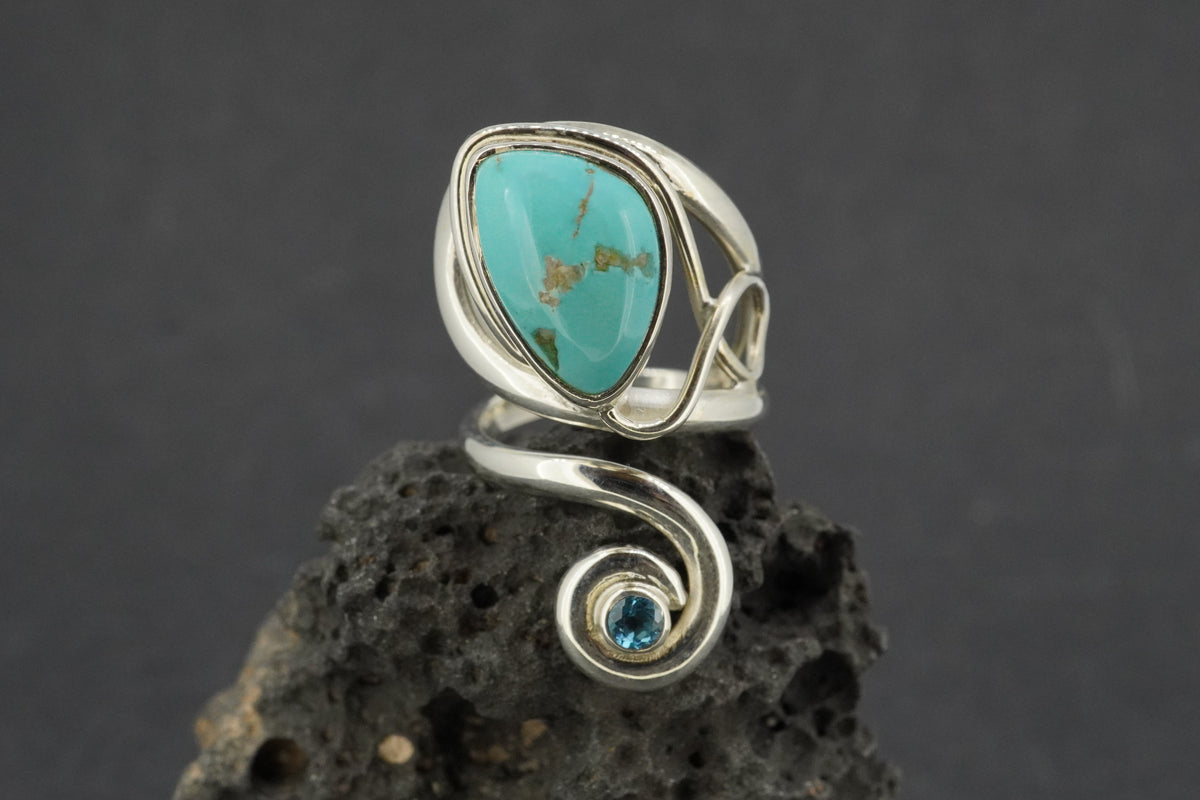 Turquoise & Blue Topaz Sterling Silver Swirl Ring
