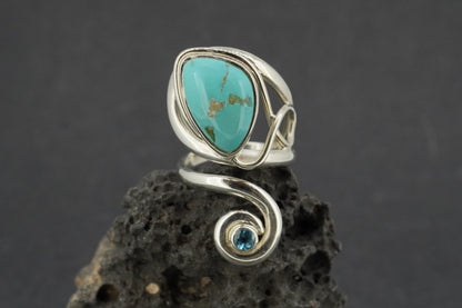 Turquoise & Blue Topaz Sterling Silver Swirl Ring