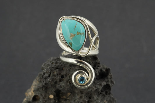 Turquoise & Blue Topaz Sterling Silver Swirl Ring