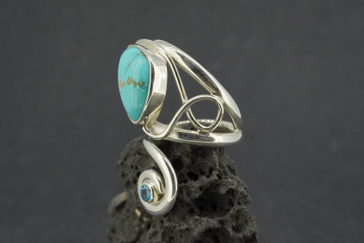 Turquoise & Blue Topaz Sterling Silver Swirl Ring