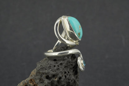 Turquoise & Blue Topaz Sterling Silver Swirl Ring