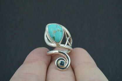 Turquoise & Blue Topaz Sterling Silver Swirl Ring