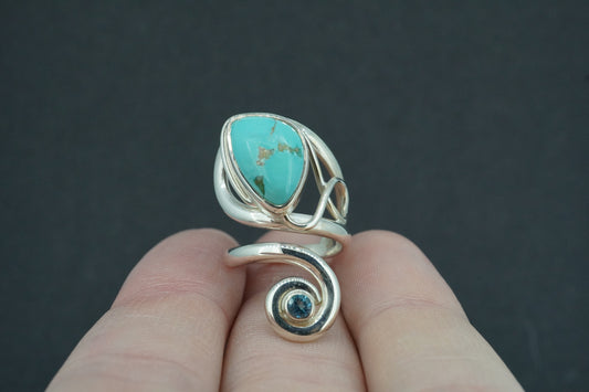 Turquoise & Blue Topaz Sterling Silver Swirl Ring
