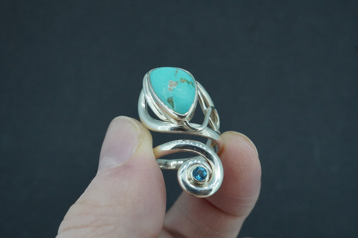 Turquoise & Blue Topaz Sterling Silver Swirl Ring