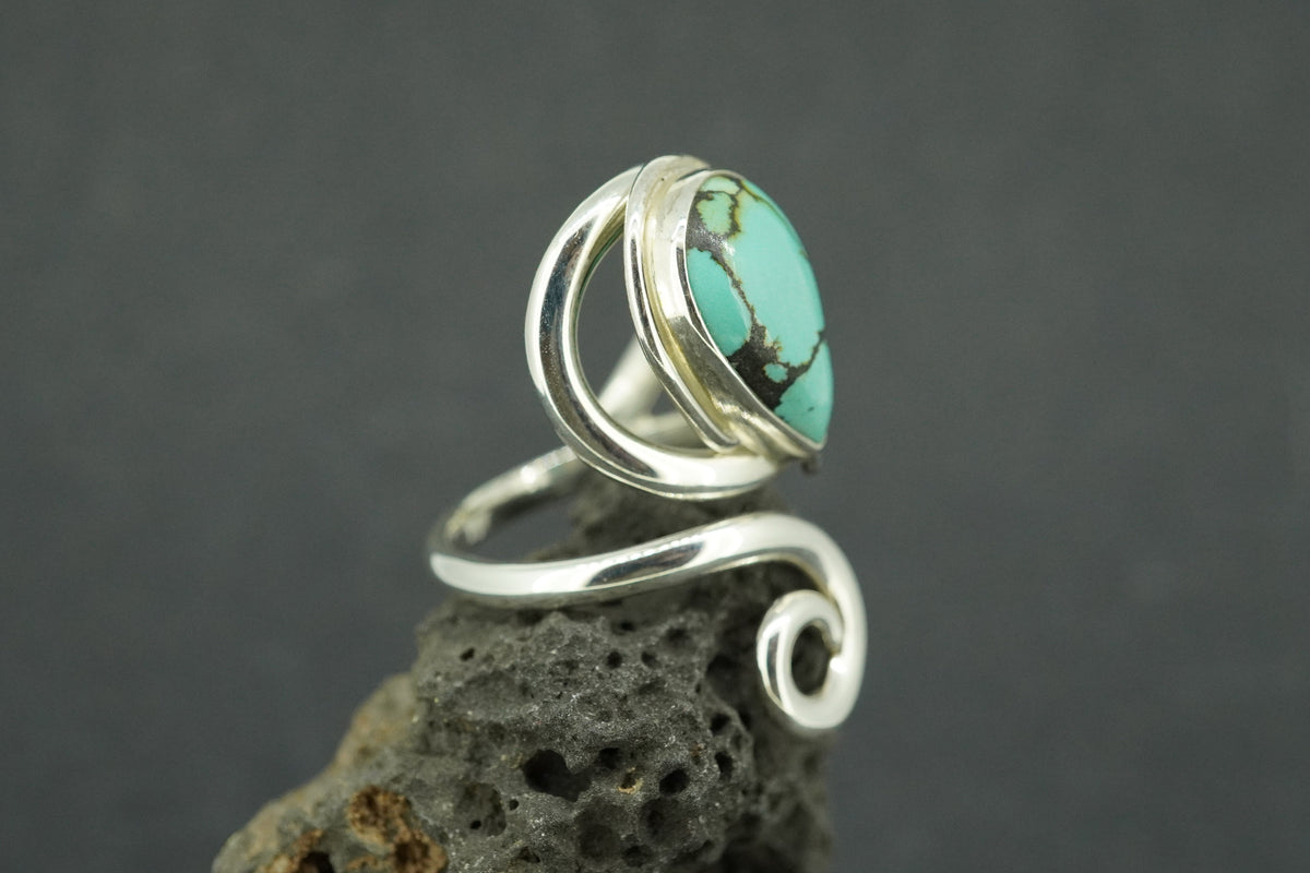 Asian Turquoise Sterling Silver Swirl Ring
