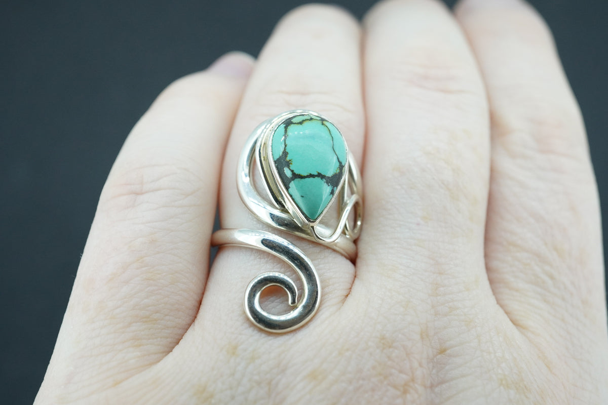 Asian Turquoise Sterling Silver Swirl Ring