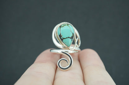 Asian Turquoise Sterling Silver Swirl Ring
