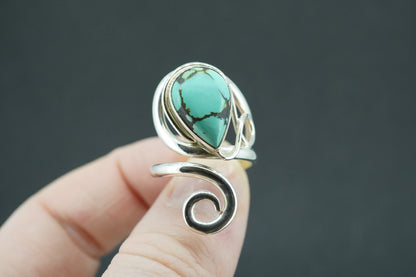 Asian Turquoise Sterling Silver Swirl Ring