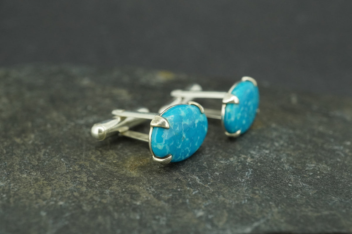 Kingman Turquoise Sterling Silver Cufflinks