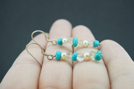 Turquoise, Herkimer 'Diamond' & Pearl Sterling Silver Earrings