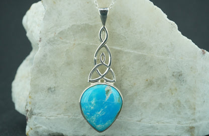 Turquoise Sterling Silver Celtic Long Pendant